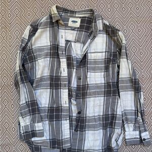 Old Navy Gray and White Plaid Shirt